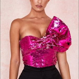 NWT House of CB ALYSSA PINK SEQUINNED BODYSUIT